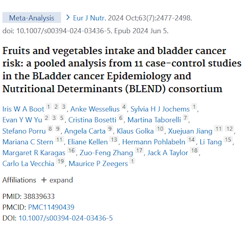 Leafy greens and citrus fruits reduce the risk of bladder cancer