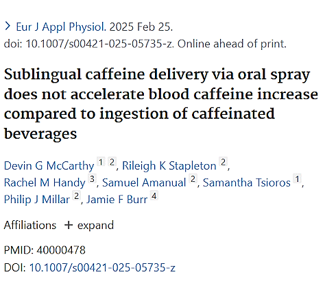 Bioavailability of caffeine in spray is identical to that of caffeine in coffee