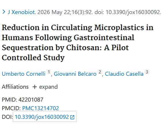 Chitosan reduces the absorption of microplastics from food, we wrote a few days ago. That sounded good, but it did not yet prove that chitosan can actually ensure that there are fewer microplastics in your body. Today we read a small human study that does provide that proof. More or less.