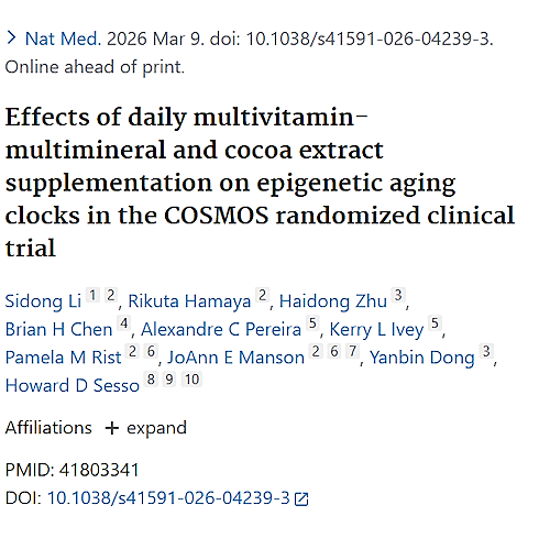 If people over 60 have taken a vitamin and mineral supplement every day for two years, they are five months younger at a molecular level than if they had not. That is suggested by a human study published in Nature Medicine in March 2026.