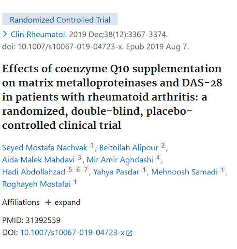 Q10 reduces pain and damage to joints in rheumatoid arthritis