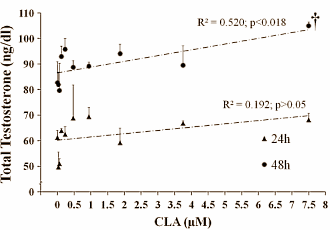 Bodybuilders who take 6 g CLA a day synthesise more testosterone, according to a small human study published by Italians in 2012 in the Journal of Strength and Conditioning Research.