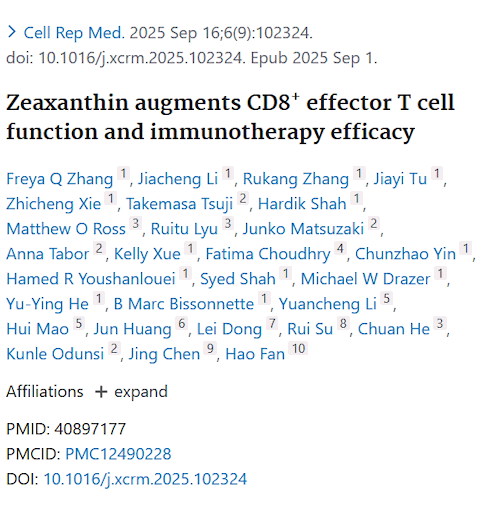 Immune cells clear more tumors and viruses with megadose zeaxanthin